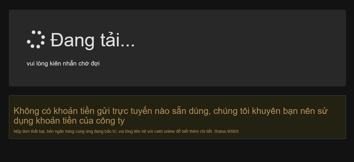 Đợi hệ thống phản hồi kết quả giao dịch